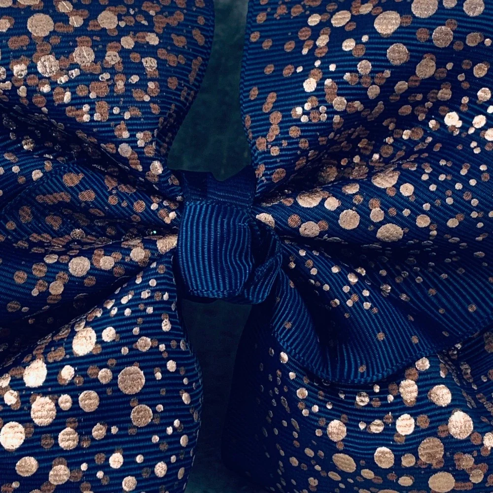 JoJo Siwa Hair Bow Girls Navy Rose Gold Polka Dot Metallic Foil‎ Grosgrain Clip